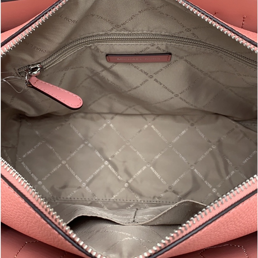 MICHAEL KORS MERCER MEDIUM TOP ZIP BELTED SATCHEL PRIMROSE VANILLA SIGNATURE - Picture 12 of 16